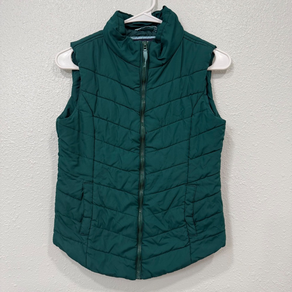 Aeropostale Womens Puffer Vest Forest Green Chevron Quilted Zip Up Small S/P